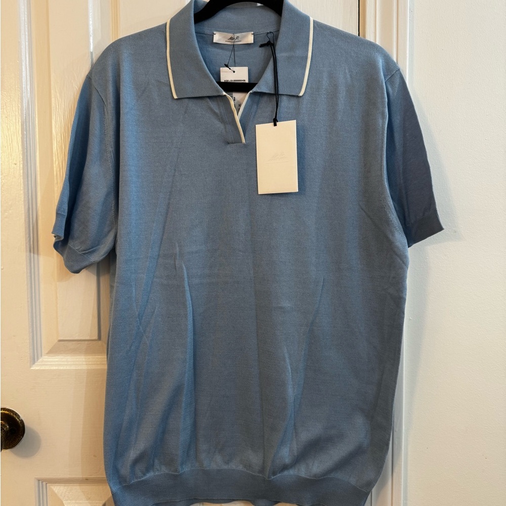 Mr P. Contrast-Tipped Cotton Polo Shirt Blue